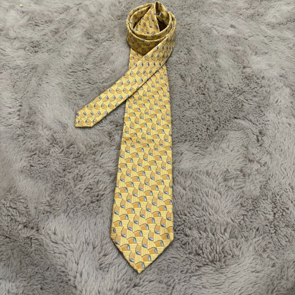 Ermenegildo Zegna 100% Silk Tie Made Italy Gold Pattern Men’s Necktie Designer